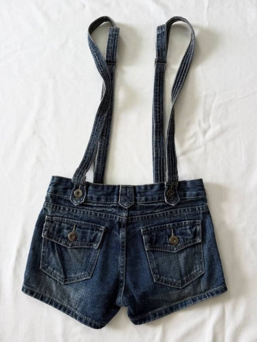 Vintage Denim Overall Shorts – Blue Jean Shortalls with Adjustable Straps - Picture 2 of 5